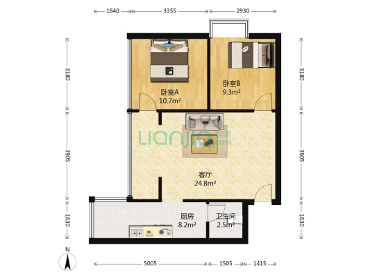金马花园 2室1厅1卫 56平方