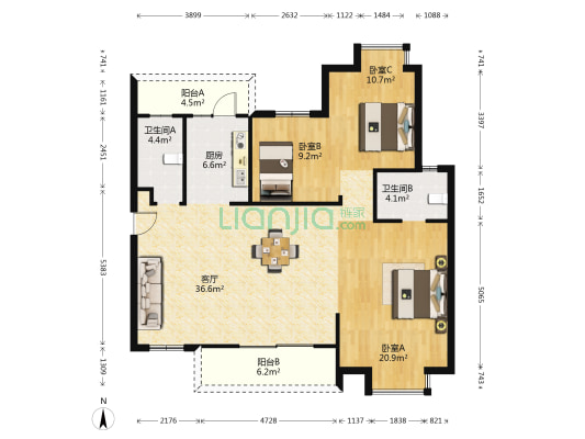 枫桦雅苑 3室1厅2卫 133平方