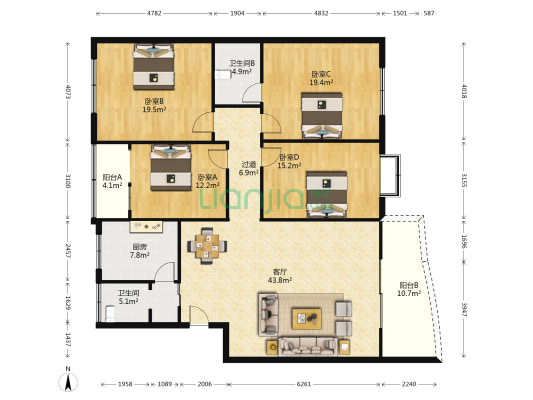 骑龙山庄(江津) 4室1厅2卫 171平方