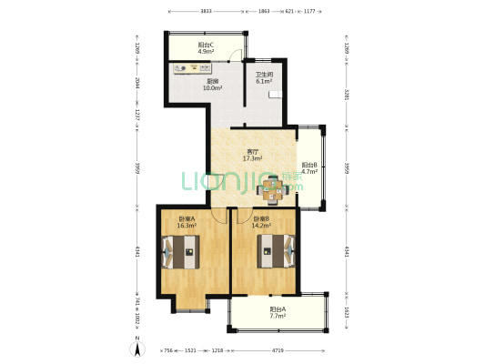 天润锦园 2室1厅1卫 96平方
