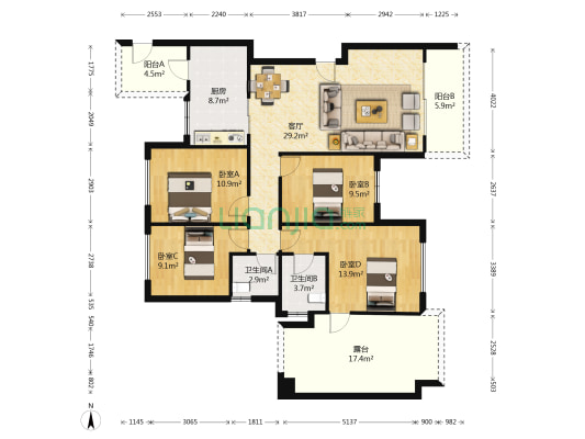 远大都市风景三期 4室1厅2卫 127平方