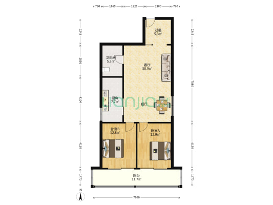 文一路109号 2室1厅1卫 108平方