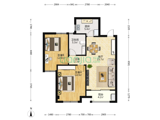 御景名仕苑 2室1厅1卫 87平方
