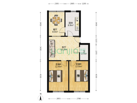 宏煜小区机械家属楼 2室2厅1卫 76平方