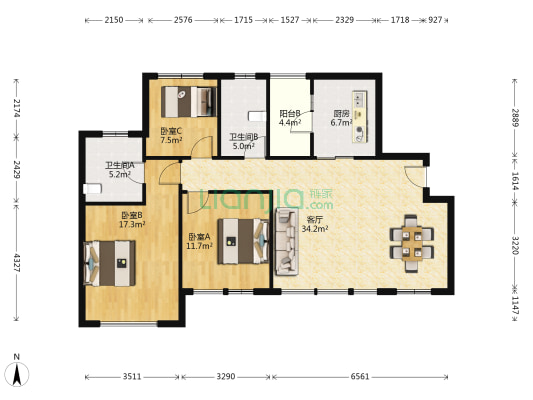 龙城国际 3室1厅2卫 101平方