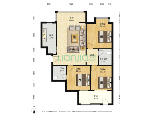 嘉和家园 3室1厅2卫 110平方