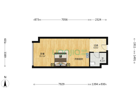 蓝岸公寓 1室0厅1卫 55平方