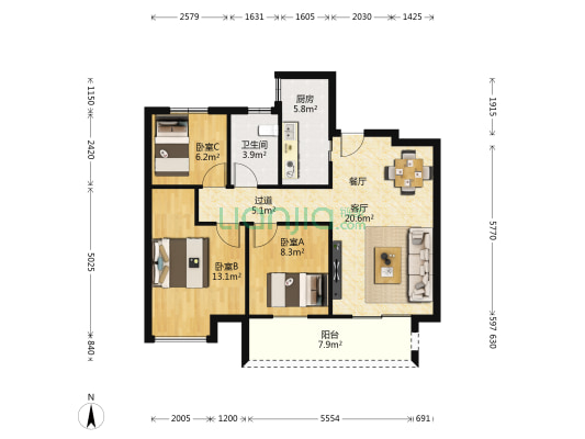 中海万锦北园 3室1厅1卫 98平方