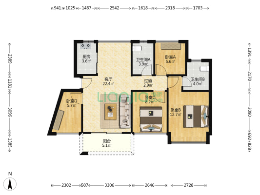 凯东吉祥悦府 4室1厅2卫 88平方