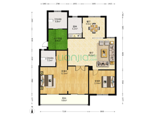 车桥厂小区 2室2厅2卫 128平方