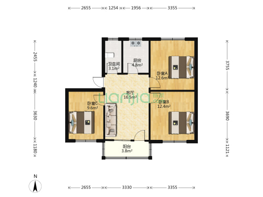 勤教站家属院 3室1厅1卫 78平方