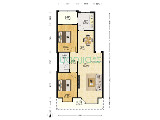 紫来桥街239号 2室2厅1卫 94平方