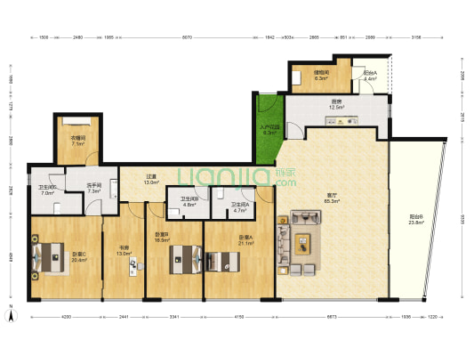 重庆来福士广场 4室1厅4卫 346平方