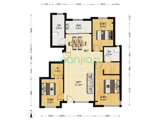 华润紫云府三期 3室1厅2卫 111平方