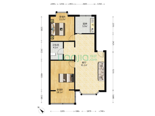 莲桂苑 2室1厅1卫 82平方