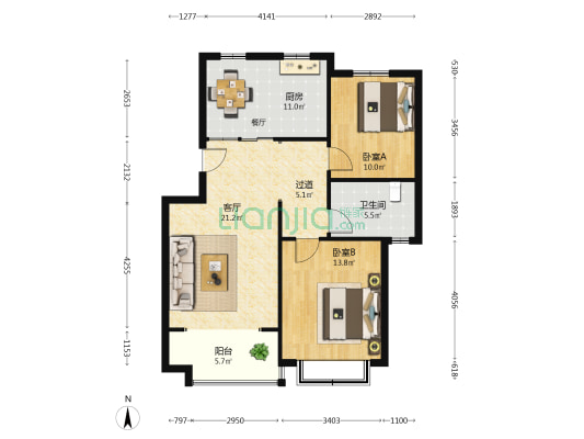 莱禧龙筑小区 2室1厅1卫 92平方