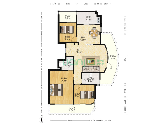三凤雅苑 3室2厅2卫 110平方