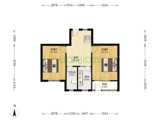 桃源路43号院 2室1厅1卫 72平方