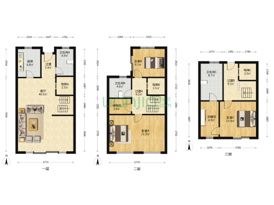 海明院 3室1厅3卫 247平方