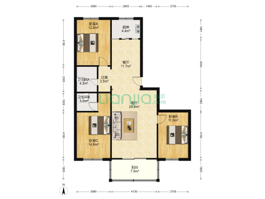 新幸家圆 3室2厅2卫 128平方