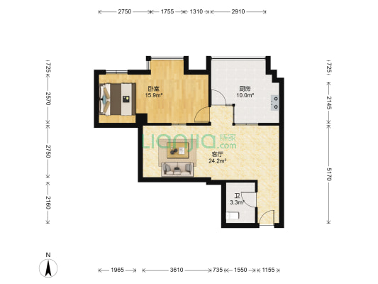 东升大厦 1室1厅1卫 91平方