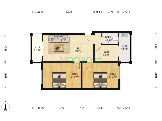 红花南路29号 2室1厅1卫 72平方