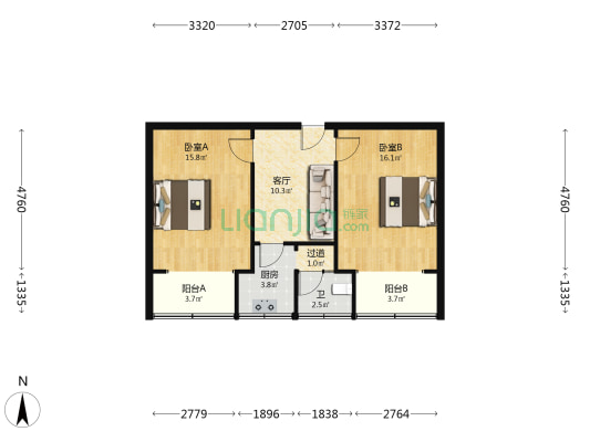 明月装饰城宿舍 2室1厅1卫 59平方