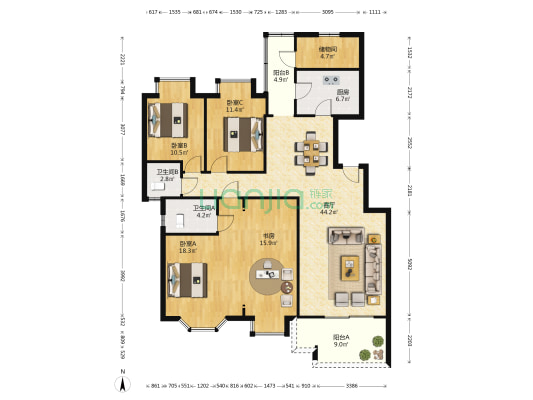 麓山翰林苑 4室2厅2卫 166平方