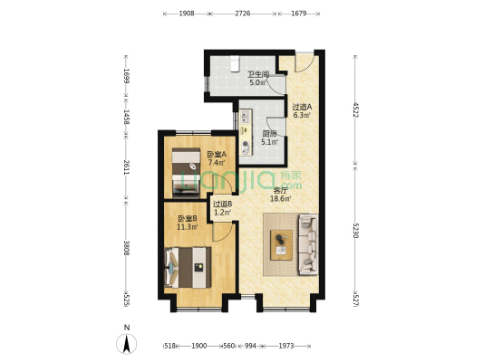 天津中梁公馆 2室1厅1卫 78平方