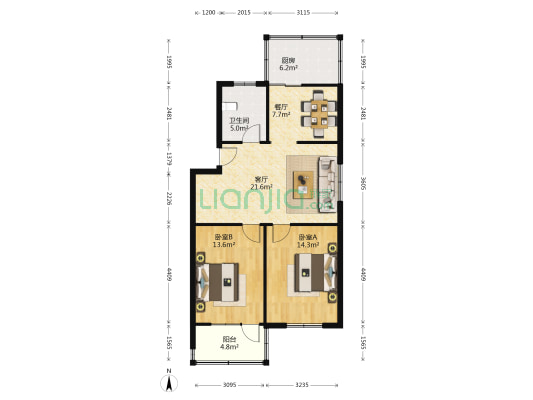 山大路138号 2室2厅1卫 80平方
