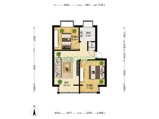 文化巷52号 2室1厅1卫 45平方