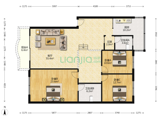 通达巷110号 3室1厅2卫 139平方