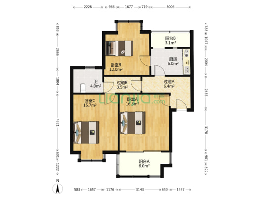 怡然四方锦城 3室0厅1卫 91平方