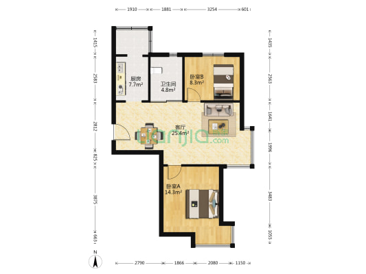 江南春城A区 2室1厅1卫 80平方
