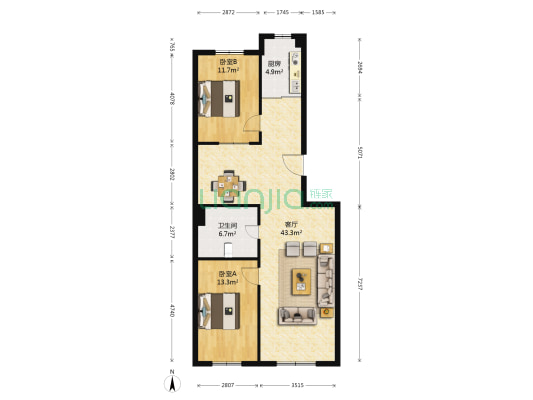 江湾馨城东区 2室1厅1卫 116平方