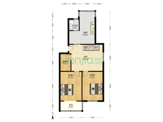 南花苑 2室1厅1卫 87平方