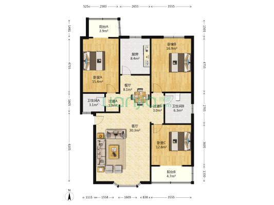 景凤街192号 3室2厅2卫 126平方