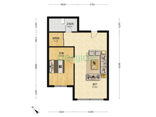 铂金湾 1室1厅1卫 88平方