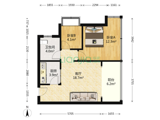 和贵蜜巢 2室1厅1卫 63平方