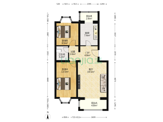 龙兴家园 2室1厅1卫 90平方