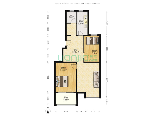 云锦花苑 2室1厅1卫 88平方