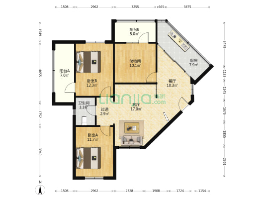 纺织供销公司家属院 2室2厅1卫 94平方