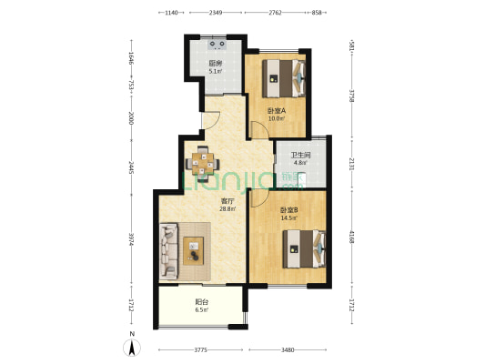 新新家园 2室1厅1卫 94平方