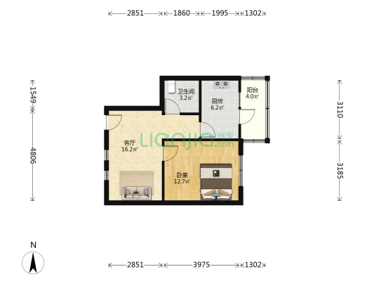 华园新村 1室1厅1卫 57平方