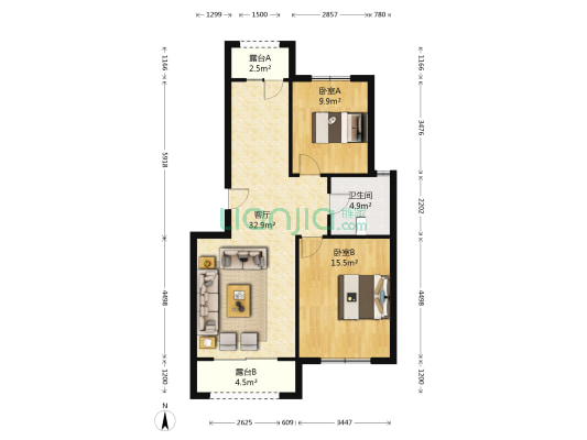 东篱佳苑 2室1厅1卫 87平方
