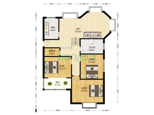 冶金街怡兴社区 3室1厅1卫 108平方
