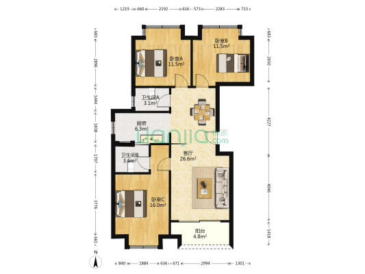 悦城·燕庐 3室1厅2卫 104平方