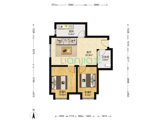 雅居乐花园A地块 2室1厅1卫 68平方
