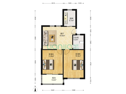 玉兰一村 2室1厅1卫 77平方
