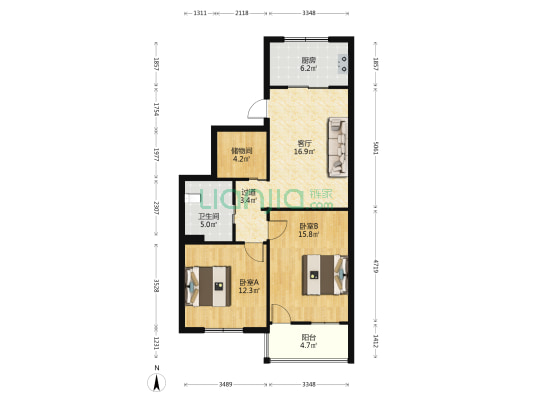 世纪佳苑 2室1厅1卫 88平方